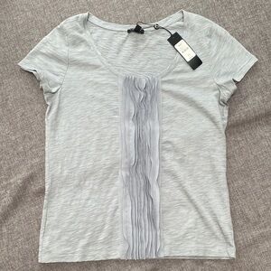 Talbots Petites Women’s Small S New Gray Raw Pleats Short Sleeve Blouse T-Shirt